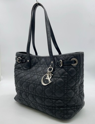 Auth Christian Dior Cannage Panarea Leather SV Black Tote Bag W/Bag NS040778 - Picture 3 of 22