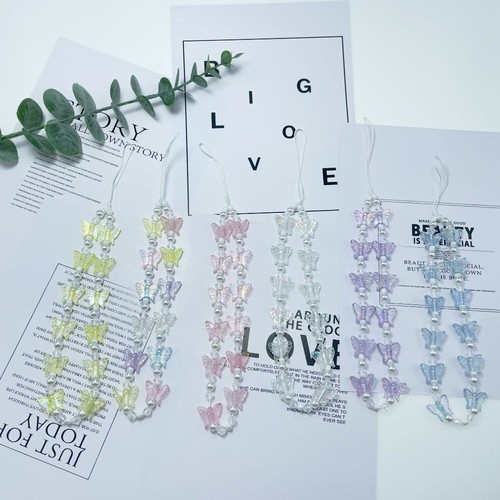 Butterfly Beaded Candy Colors Cellphone Keychain Women - 第 7/18 張圖片