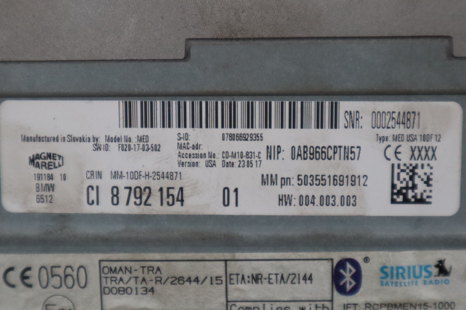 BMW 2017 M240i OEM 8000 Miles Only Head Unit FM Am Receiver CD  