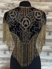 Sequin Beaded Collar Shoulder Shrug Shawl Applique Black AB/Gold Western Rodeo