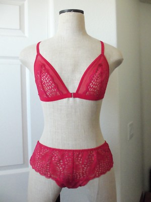La Perla Studio CALLA Red Lace Triangle Racerback Bra 36B & Brazilian Bikini L