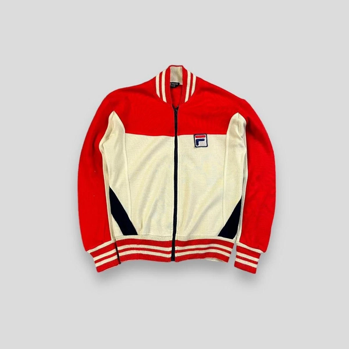 Vintage 70s 80s Fila White Line Track Jacket Red Cream Fits Small