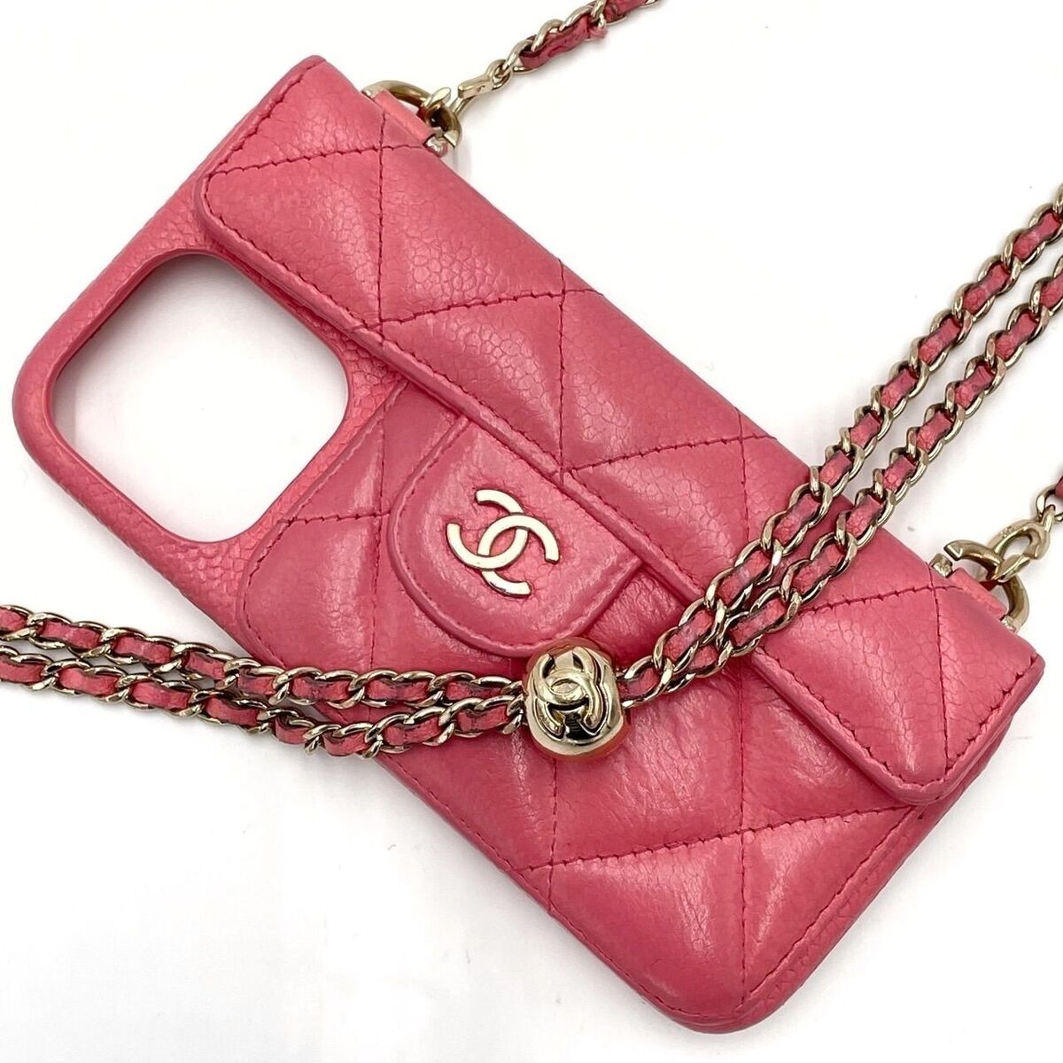 Chanel Pink iPhone 12 Pro case 100% Auth chain shoulder Chanel Pink iPhone 12 Pro case 100% Auth chain shoulder