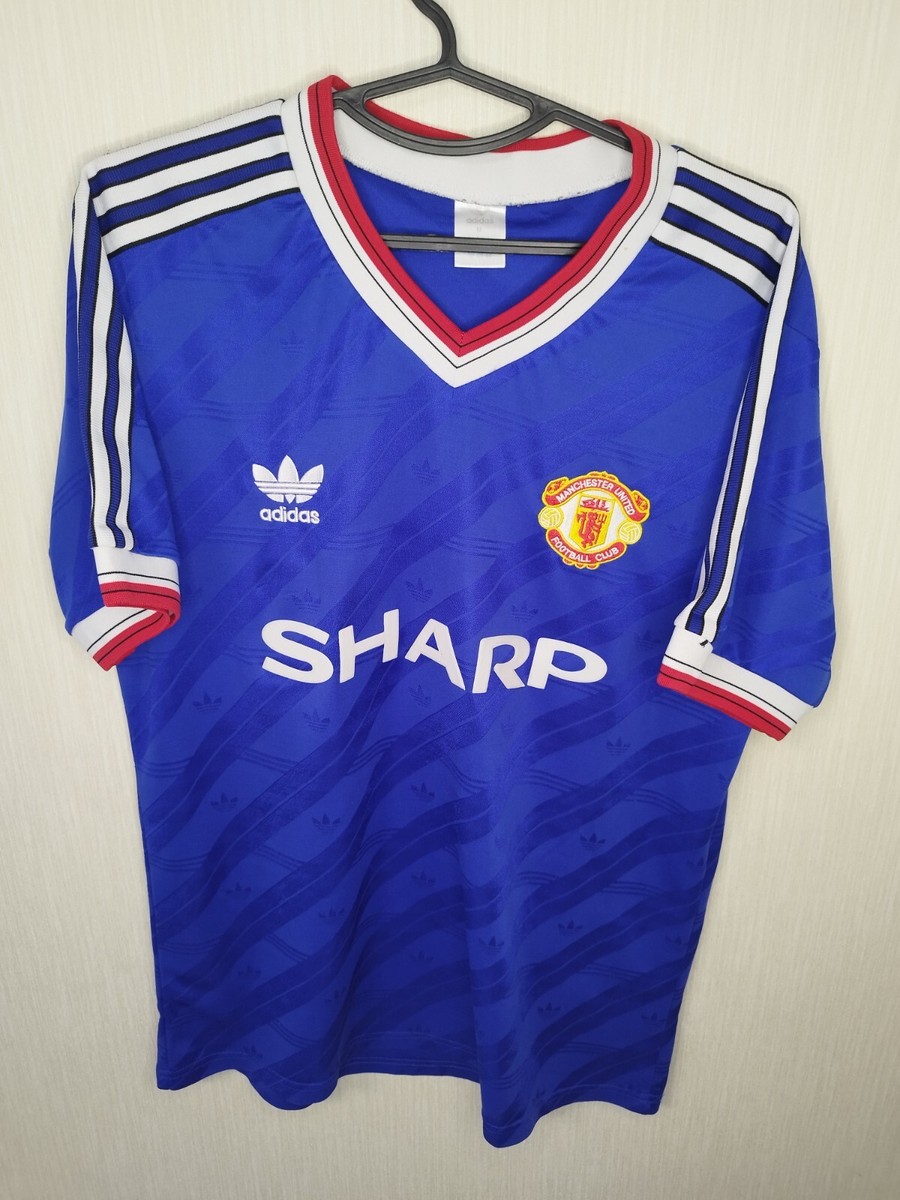 Manchester United adidas シャツ 青 Sz M adult Manchester United football jersey Adidas retro replicas