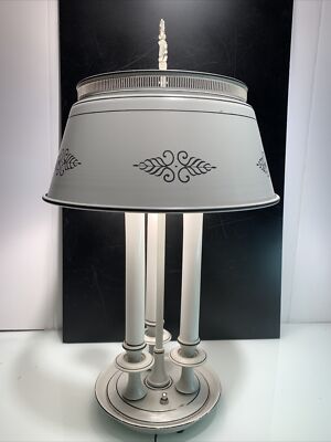 Vintage Electric Table Lamp Candlestick Tin Tole Shade 24”x 14