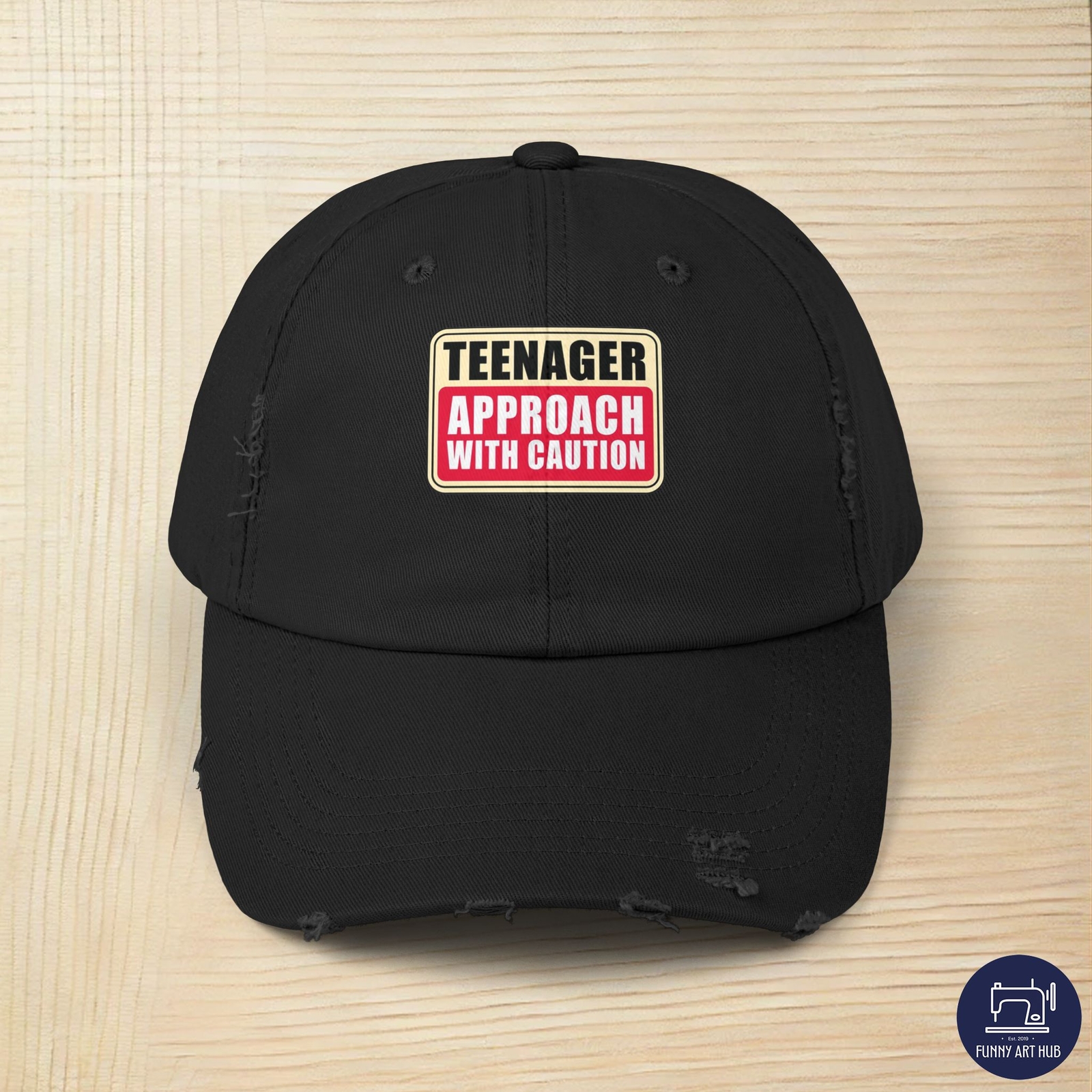 Funny Distressed Teenager Approach With Caution Unisex Cap