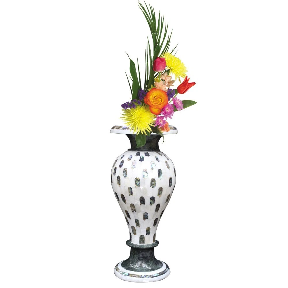 16" Marble Craft Flower Vase Seeds Precious Stones Art Handmade Home Decor