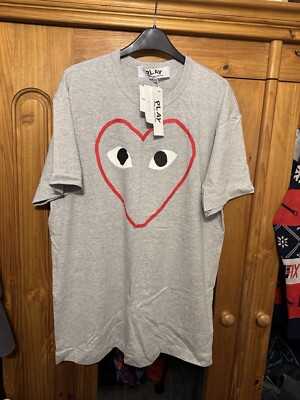 Comme Des Garcons Play Big Heart Mens Short Sleeve Grey T Shirt