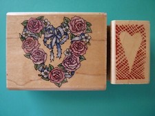 Roses Ribbon Heart Wreath and Scratched Heart 2 Rubber Stamps