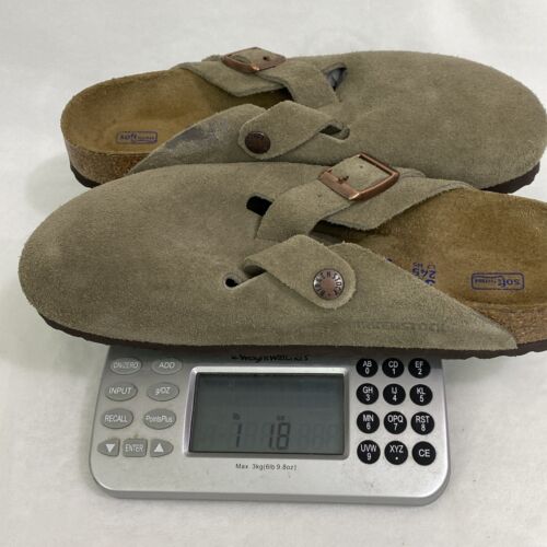 BIRKENSTOCK Boston Clog Soft Footbed Suede Leather Taupe Size 38 US 7 NWOT FLAW - Picture 14 of 14