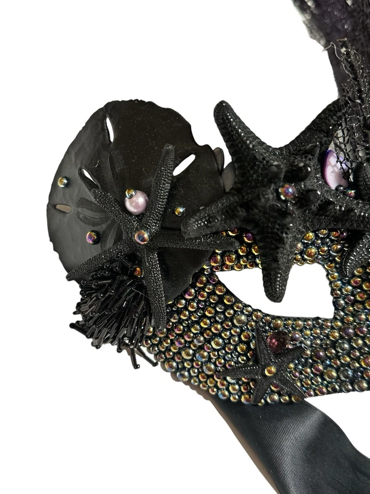 Masquerade Under The Ocean Little Mermaid Seashell Girl Black Mask Ribbon Tie Foto 2 de 4