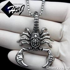 20"Stainless Steel 3mm Silver Box Link Chain Black Plated 3D Scorpion Pendant*57
