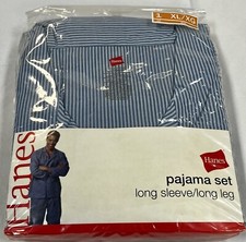 VTG Hanes Classics Pajama Set Mens Size XL White Blue Pinstripe Sleep Wear New