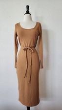 Anthropologie Midi Dress New Size Large XL Ribbed Brown Belted Chic Boho Retro