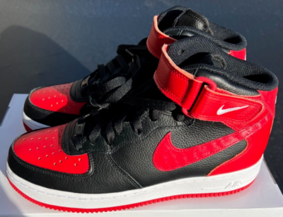 Nike By You Air Force 1 ハイカット ブラック/レッド Nike Air Force 1 Mid By You Bred Sneaker Womens 10 Mens 8.5 New