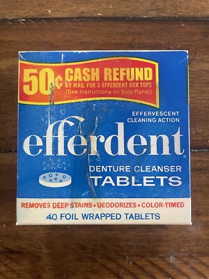 Vintage Efferdent Anti-Bacterial Denture Cleanser Tablets Fresh & Clean 40 Count