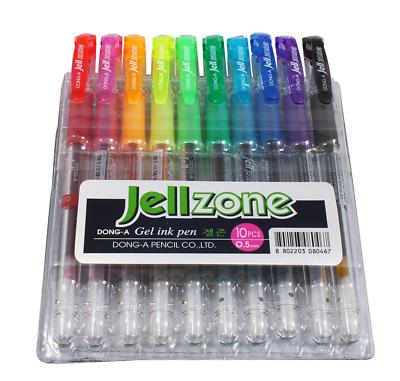Dong-A Jellzone Gel Pens, Fine Point, Assorted Colors, 10 Pack Pouch