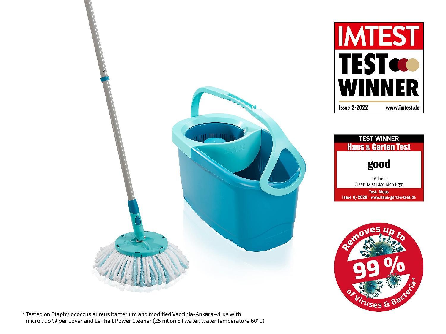 Clean Twist Disc Mop Sistema a Mocio e Secchio Blu Leifheit 52101
