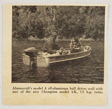 1949 Magazine Photo Alumacraft Aluminum Boats Champion 7.9-HP Outboard Motor