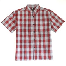 Yago Men  s Short Sleeve Plaid Woven Work Shirt YG2613-H5A Red Gray