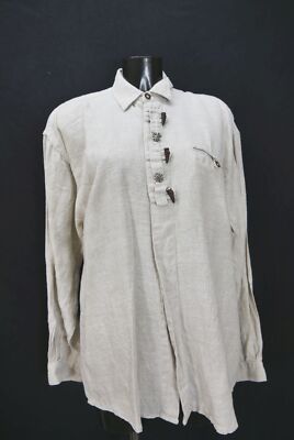 Traditional shirt by Isar Trachten heavy linen shirt gray chunky woven trim size M 39