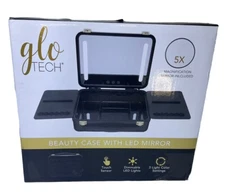 Glo Tech Beauty Case With LED Mirror - Black Travel Case USB-C charging