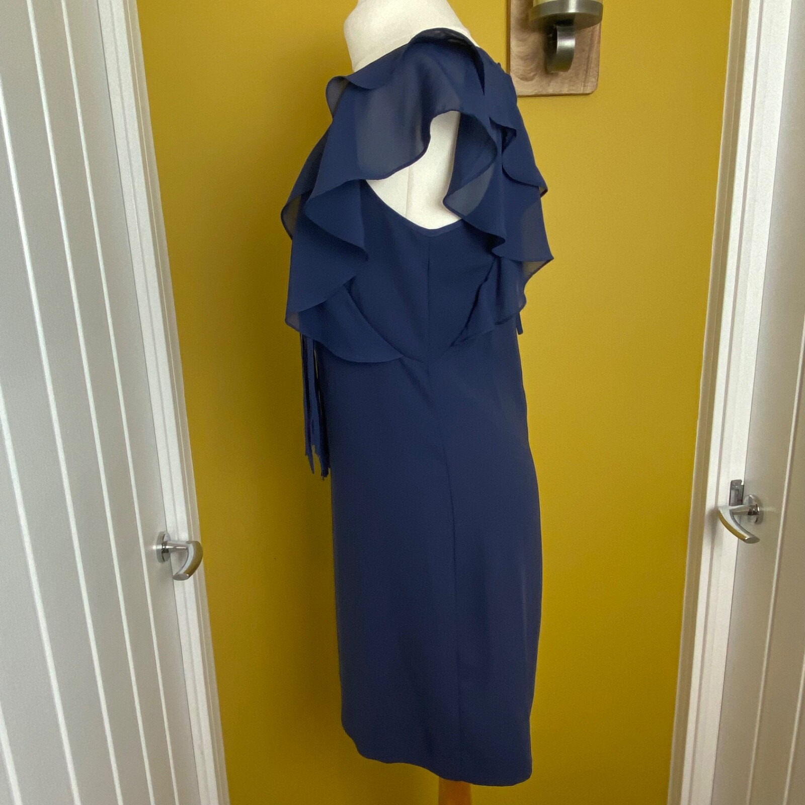 WAREHOUSE Navy Blue Dress with Long Fringing Size 1… Gem