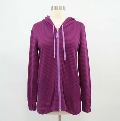 Lucy Hoodie Sweatshirt Jacket Womens XS Full Zip Purple Magenta Striped Hooded