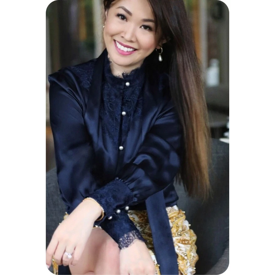 Blusa de seda LILYSILK ribete de encaje perla botón manga larga XXL NUEVA CON ETIQUETAS $228