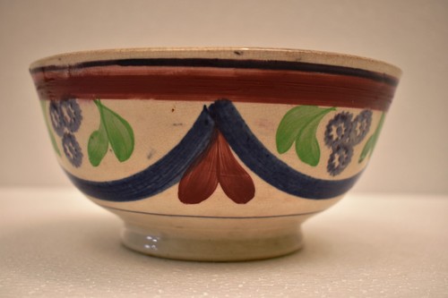 Vintage Hand Painted Spongeware Bowl Berries Blue Green Red Floral 6.5x3.5" Old - Picture 5 of 13