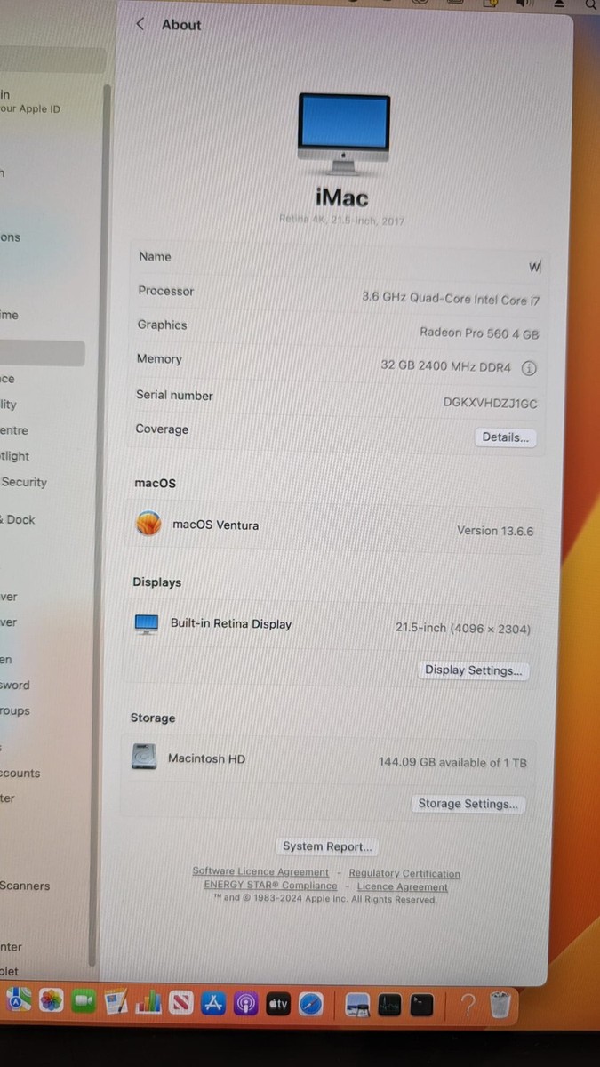 Apple iMac 21.5 Inch All In One Desktop 2017 Core i7 2.3GHz 32GB