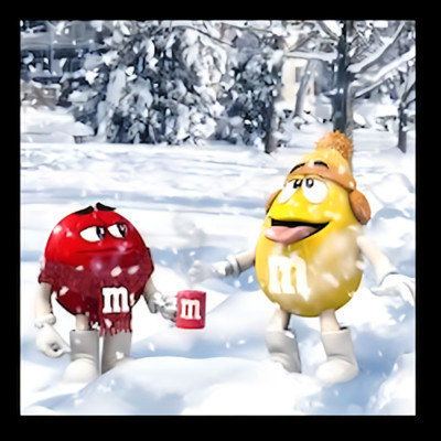 M & M Red Yellow Candy Catching Snowflakes Winter  Refrigerator Fridge MAGNET