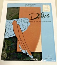 Delica Seamless Stretch Stockings Sheer Sunspice Vintage Size 1 Fits 8 1/2-9 NOS