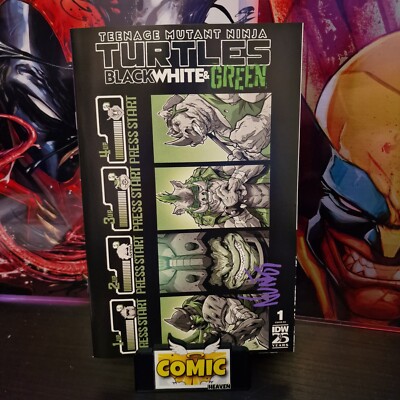 TMNT Black White & Green #1 Signed By Eddie Nunez w/COA 8bit Villains   LTD 500