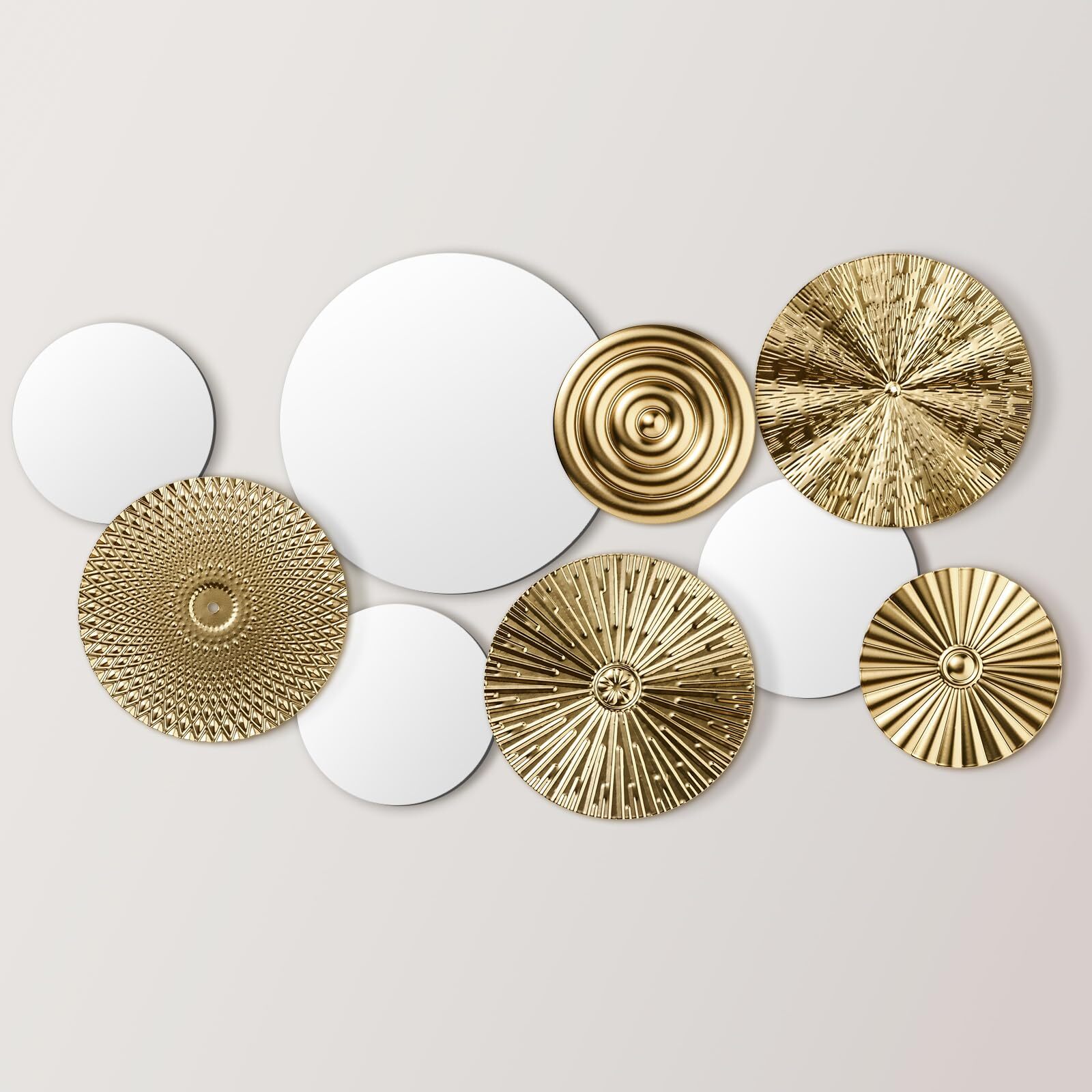 9 Pcs Mirror Wall Decor Multi Metal Home Decor Decorative Circle Plates Mirro...