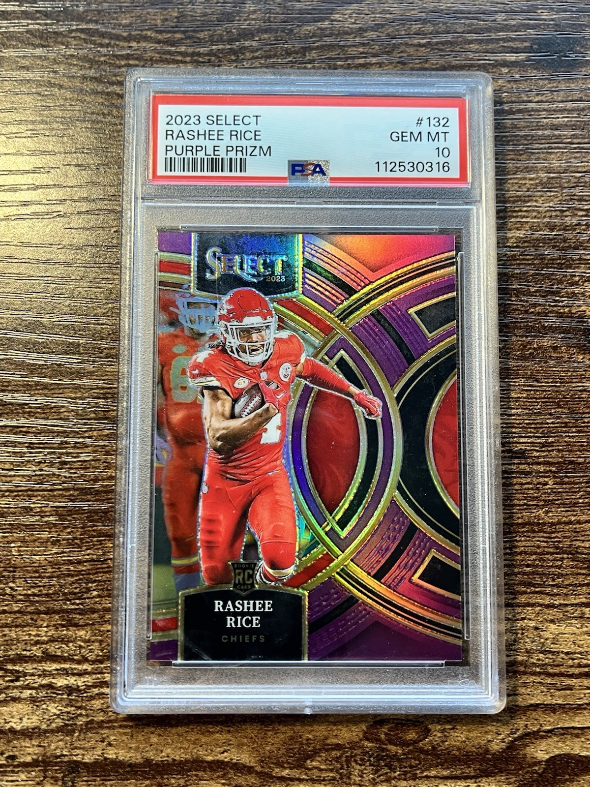 RASHEE RICE 2023 SELECT PURPLE PREMIER LEVEL /75 PSA 10 #132 CHIEFS