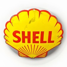 Vintage 13 X 13 3/4 SHELL Clam Die Cut Porcelain Metal Oil Gas Pump Plate Sign