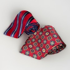Lot Of 2 - Tommy Hilfiger Men's Neck Ties In 100 Silk Striped/ Red Patterned