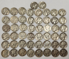 Roll of 50 Silver Mercury Dimes $5 Face Value 90% Silver Coins Mixed Dates