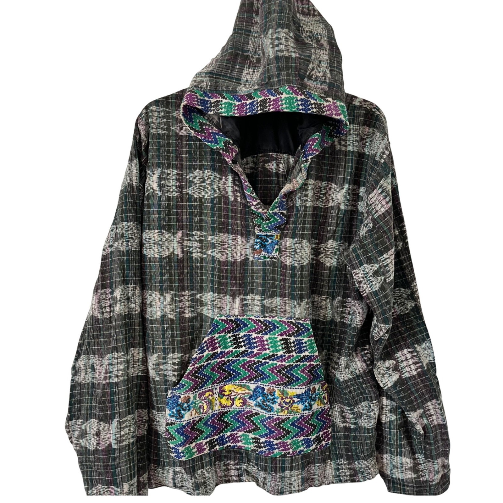IXCHEL Embroidered Guatemala Patchwork Hoodie Kan… - image 1