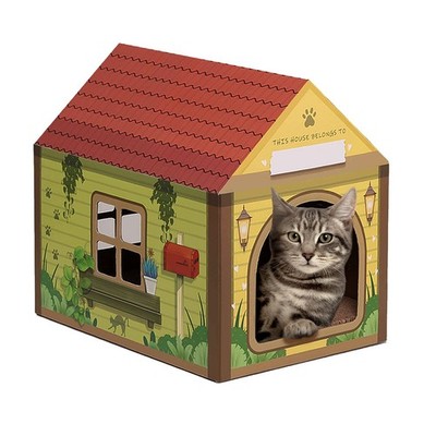 SEKAM Cardboard Cat House with Scratcher/Catnip, 16.5''L x 12''W x 15''H, For...