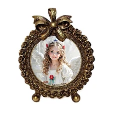 4x4 Vintage Picture Frames, Mini Antique Round Frame, Rose ＆ Bowknot Art