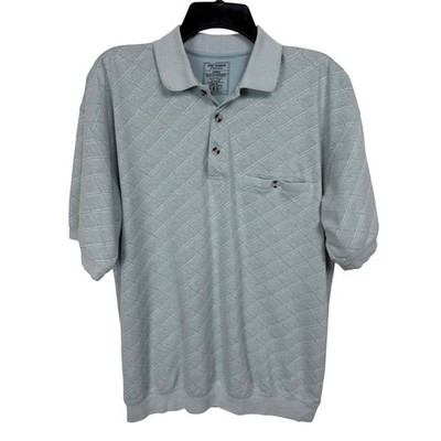 Safe Harbor Sportswear Textured Polo Men Large Blue Grey Diamond Grid Pocket