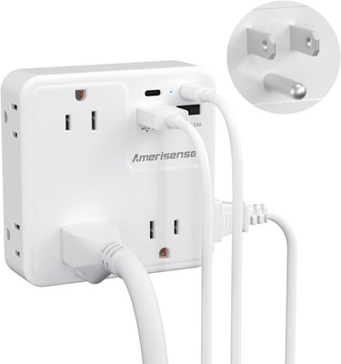 Multi Plug Outlet Extender with USB, Amerisense 2100J Wall Charger with 6 AC ...