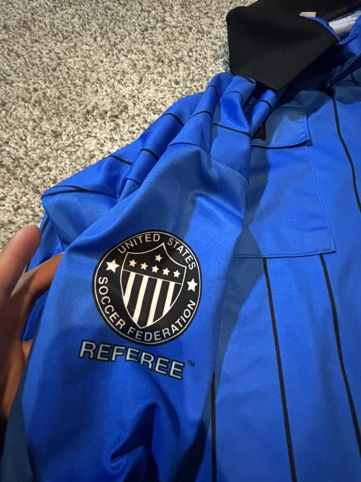 Camisa de árbitro de fútbol de Estados Unidos a rayas de manga larga deportiva oficial para hombre, grande, azul Foto 3 de 4