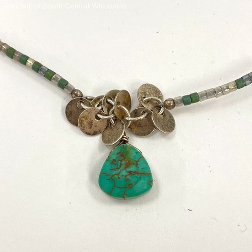 16" Sterling Silver Silpada N2325 Green Howlite Beaded Pendant Necklace 3.66m