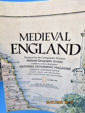 Vintage Medieval England Map or Poster 1979 Vintage