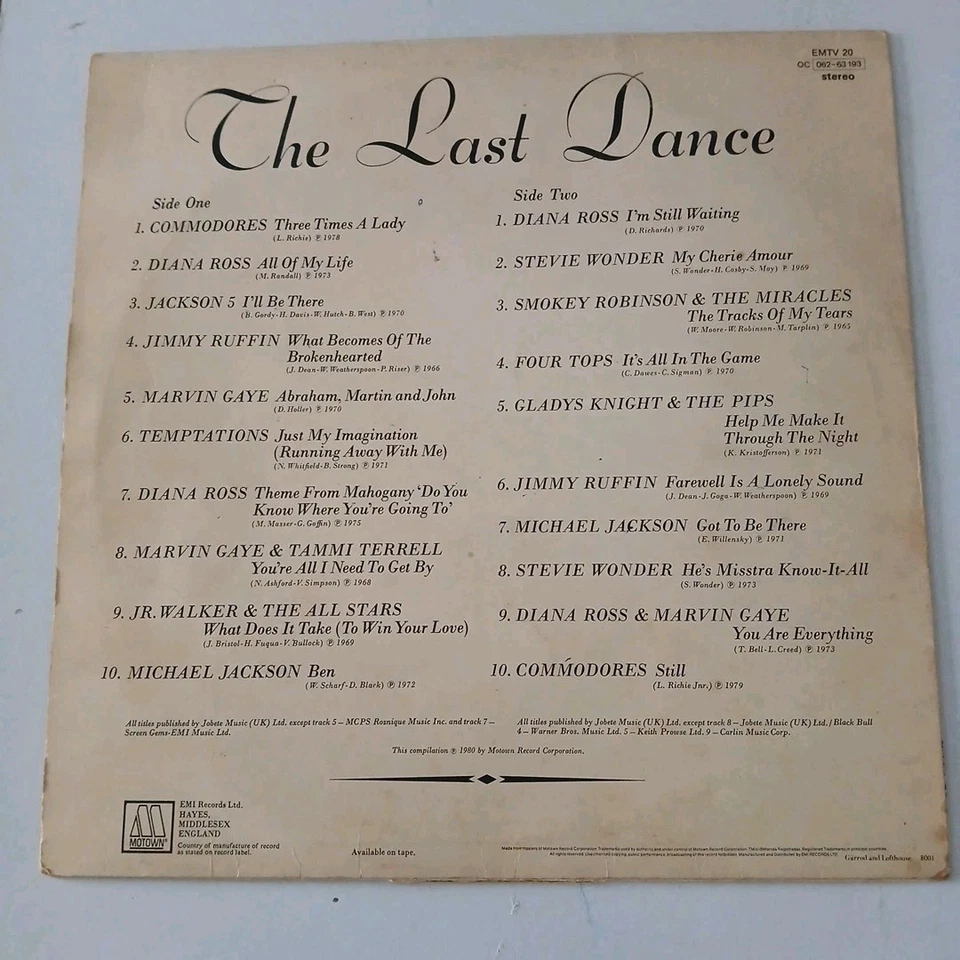 THE LAST DANCE MOTOWN HITS VARIOUS ARTISTS VINYL ALBUM (1975) FREE UK DELIVERY - Image 2 of 4