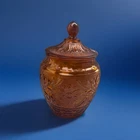 Vintage Anchor Hocking Desert Gold Amber Sandwich Glass Cookie Jar & Lid