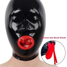 Latex Hood with Micro Eyes Hole 15cm Nose Tube Mouth Sheath Rubber Mask Fetish